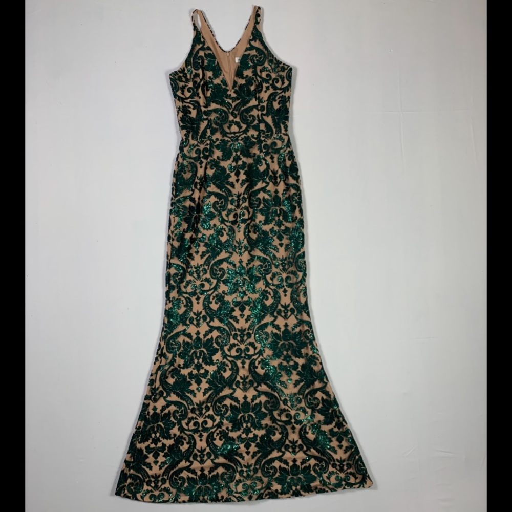 Dress the population green sequins gown Medium